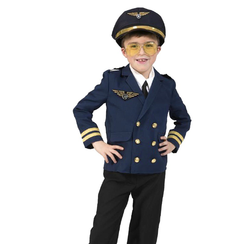 Party Games Kids - 子供ハロウィンコスチューム航空機キャプテンの制服コスプレ帽子セットパイロットパーティーパフォーマンス服少年少女の誕生日プレゼント