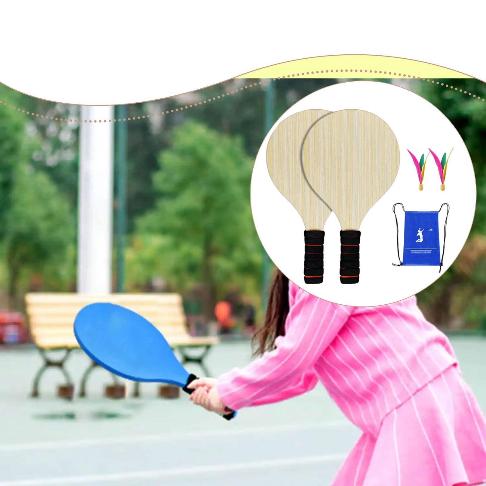 Badminton Set Garden - 2ピース木製バドミントンラケットセット、ピクルボールゲーム用、実用的な強度、収納ポーチ付き、庭や子供向けバドミントンラケット