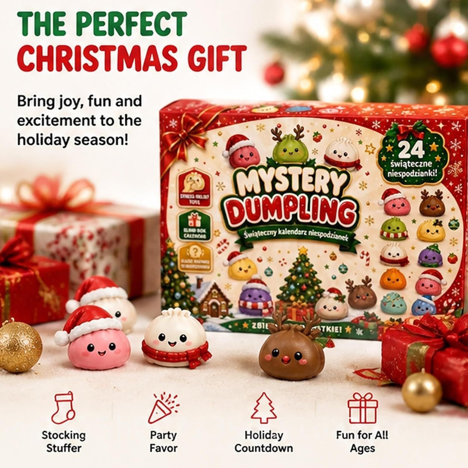 Party Games Christmas - 2026年クリスマスサプライズアドベントカレンダーブラインドボックス、24個入りソフトスクイーズストレス解消フィジェットトイ、クリスマスカウントダウンプレゼント