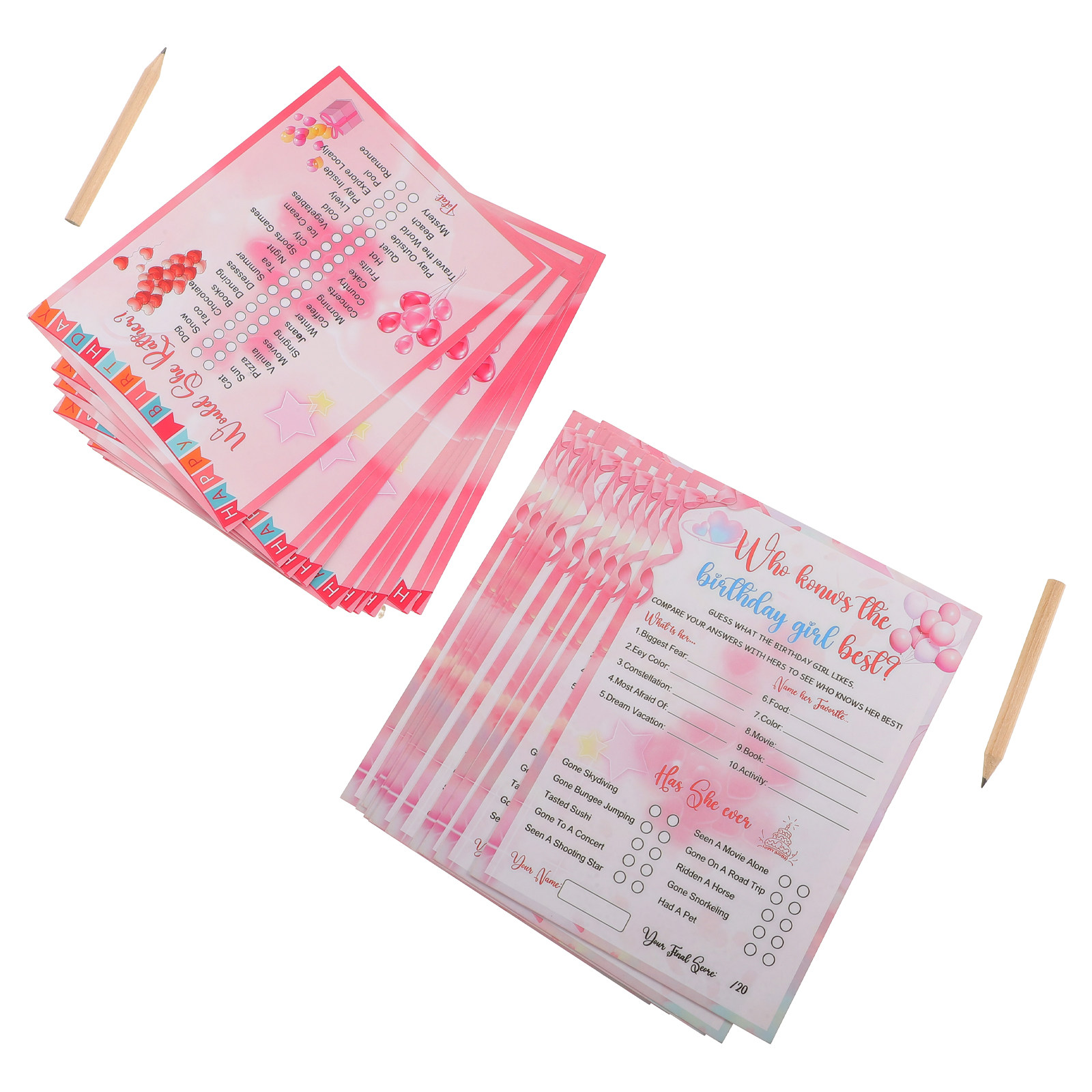 1セット、誕生日パーティー用、女の子向けクイズゲーム、両面印 - Party Games Quiz Questions のレビューと価格