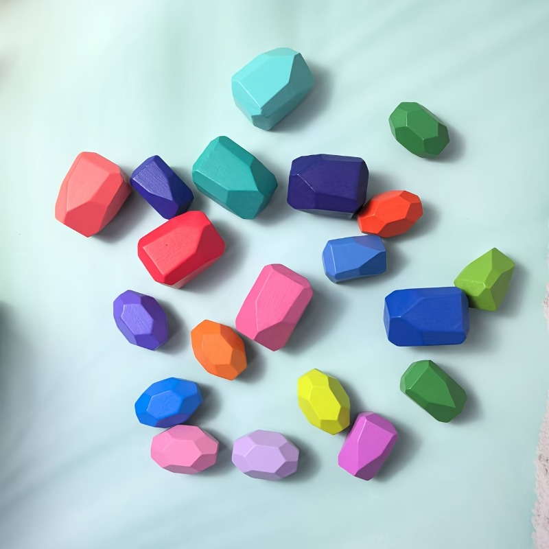 20個の木製積み重ねバランスストーン、木製スタッカブルストー - Party Games Easter For Kids のレビューと価格
